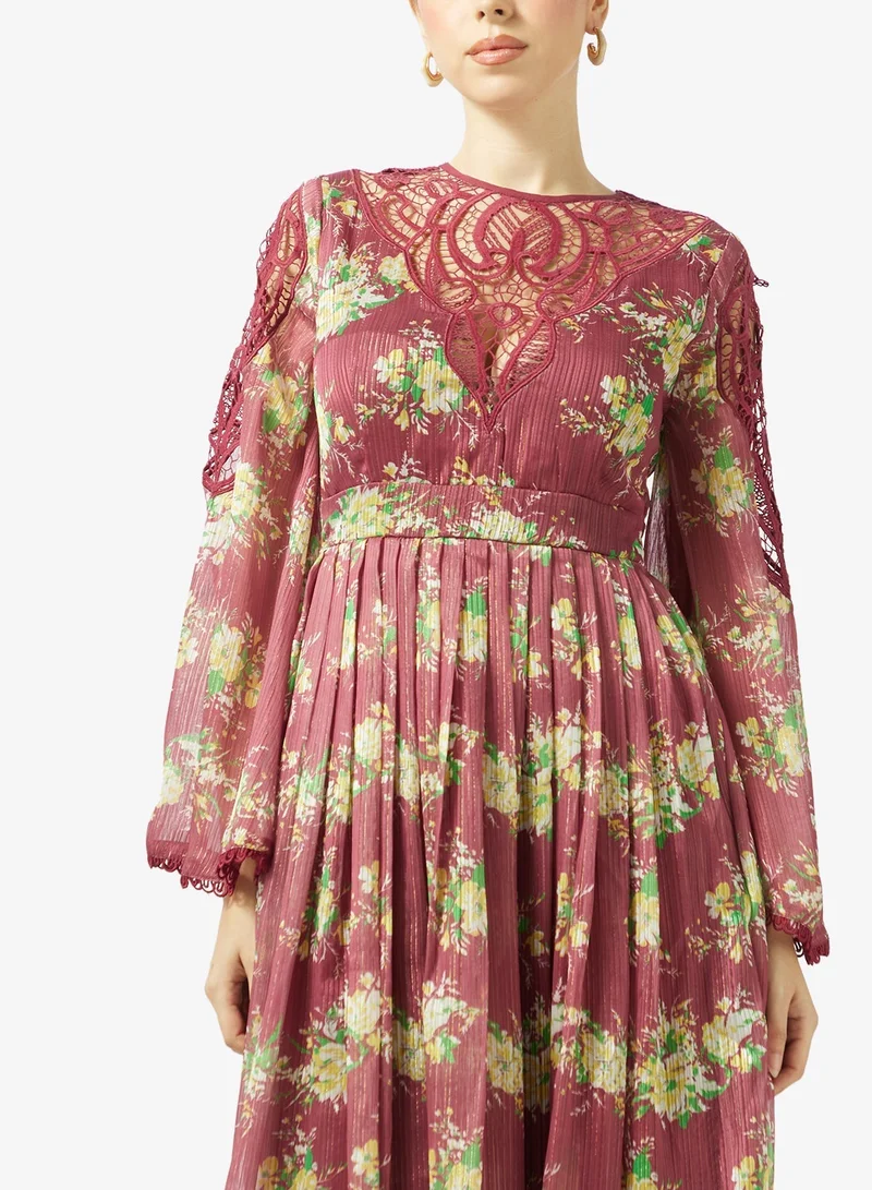 Threadz by Ajooni  Floral Pleated Dress for Women | Best Price UAE